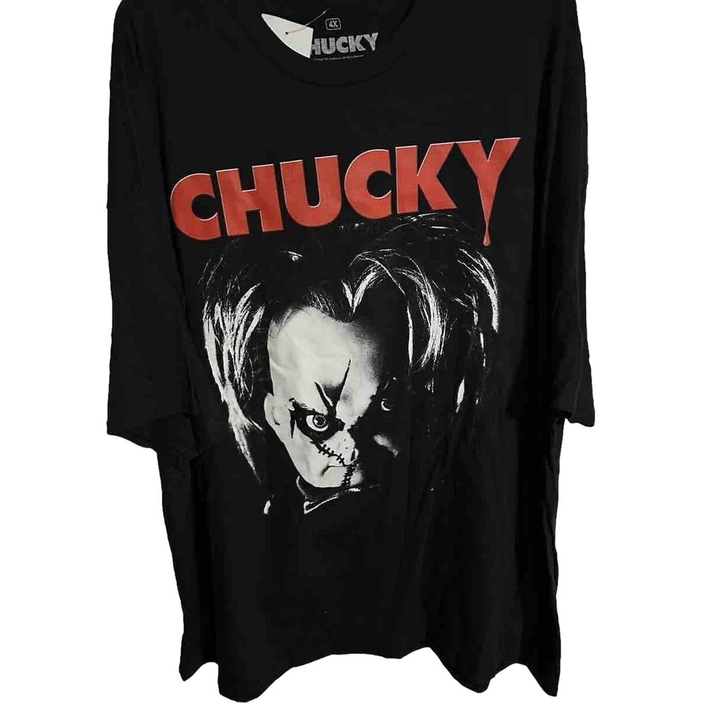 Vintage Style Chucky Big Print Face Graphic Print Movie Promo‎ T-Shirt 4XL